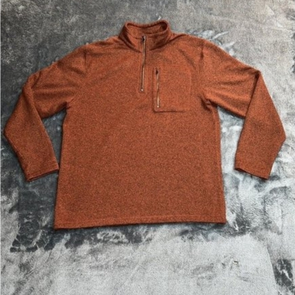 Outdoor Life Quarter Zip Sweater L Rust Orange Pullover Fleece Cozy Fall Hiking